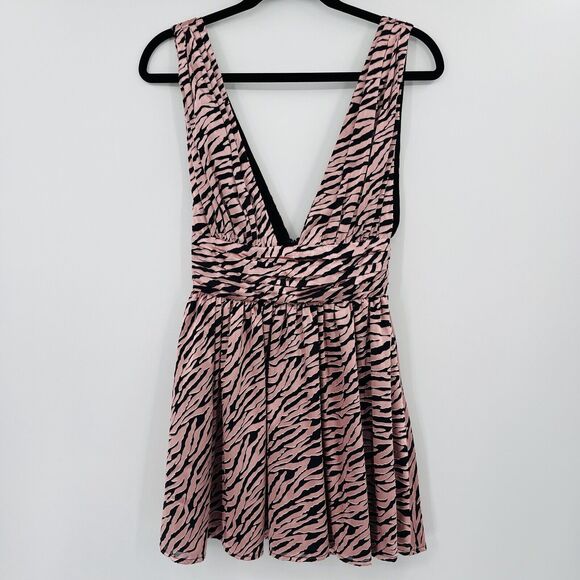 NBD Womens Dress Sz XSmall Pink Black Zebra Print Velvet Velour Deep V Neck Mini - Picture 2 of 9